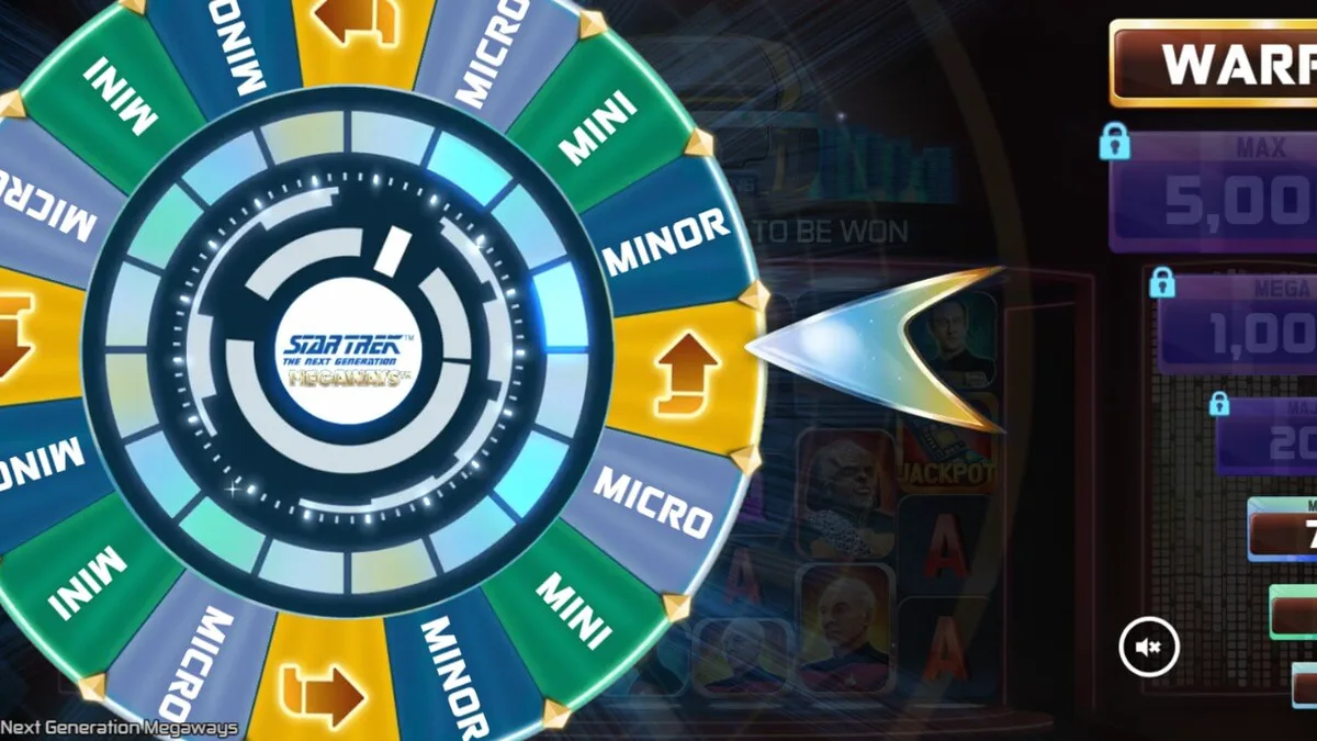Interface do jogo de slot Star Trek: The Next Generation Megaways com a nave Enterprise