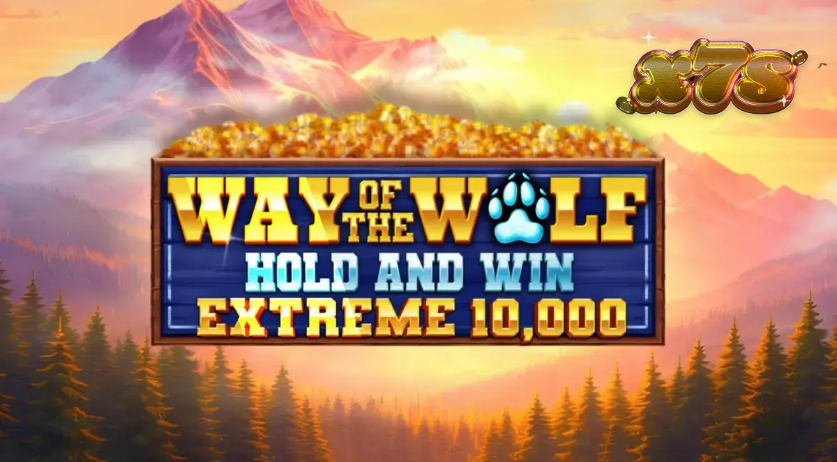 Cena atmosférica de floresta noturna com lobos e elementos do jogo Way of the Wolf Hold and Win Extreme 10,000